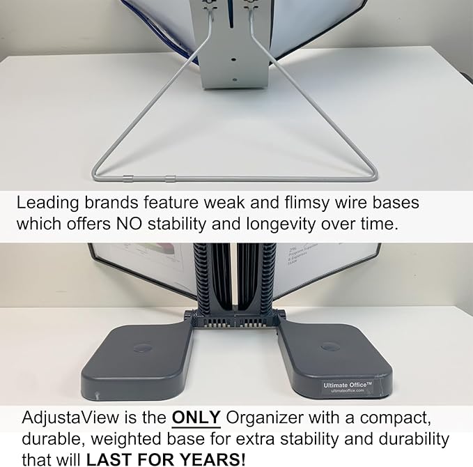 Ultimate Office AdjustaView 10-Pocket Desk Reference Organizer with Easy-Load Pockets and Compact Weighted Base for Maximum Stability (Colored Pockets)