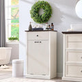 Modern Tilt-Out Laundry Hamper Cabinet, 10 Gallon Fluted Trash Can Cabinet with Drawer, Wooden Hidden Garbage Can Cabinets with Laundry Basket, Free Standing for Bathroom and Kitchen, White