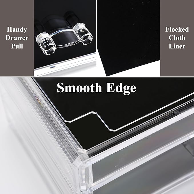 Sea Team Clear Makeup Organizer with Drawers, Acrylic Plastic Cosmetic Display Case, Jewelry Storage Box, Holder for Dresser, Bathroom, Vanity, Countertop (1 Large, 3 Small Drawers)