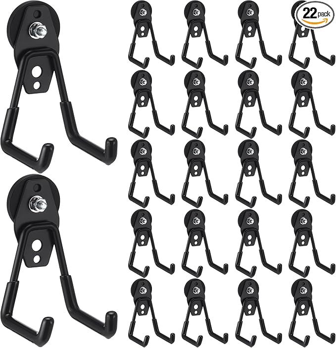 Landhoow Large Magnetic Hooks Heavy Duty Garage Magnet Hooks Strong Storage Utility Magnetic Hangers with Anti Slip Rubber Coating for Indoor and Outdoor Hanging(Black,22 Pcs)