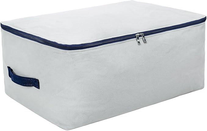 100% Natural Canvas Cotton Large Size Soft Storage Organiser Bags for Queen/King Size Blankets, Duvets, Pillows, Down Jackets, Breathable and Washable, Gray