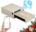 Jewelry Safe with Drawers，Biometric Fingerprint safe, Slide-Away Handgun Safe for Pistols, Leather Wrapped Jewelry Storage Safe, Digital Keypad & Quick-Access Drawer (White- 1 Drawer)