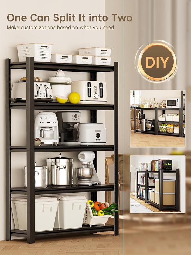 JHYKHG 63" H Storage Shelves,5-Tier Heavy Duty Garage Shelving,Adjustable Shelving Unit,Metal Shelf,Boltless Assembly Rack for Warehouse,Shed,2,500 lb Load,16 x 32 x 63 Inches,Black