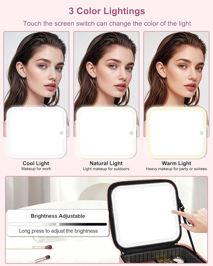 Relavel Initial Makeup Bag with LED Mirror for Women Girls, Personalized Travel Cosmetic Organizer Train Case, Birthday Gifts for Grandkids Bridesmaid Graduation Teacher Friends, Trendy Stuff, Pink E