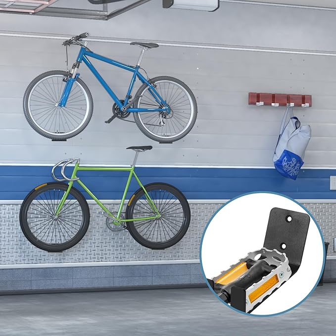 6 Pack Bike Wall Mount Bike Pedal Hanger Wall Mount Bike Hangers Heavy Duty for Garage Vertical Bike Wall Hangers Bike Display Stand Space Saving Wall Bike Rack (6 Pack)