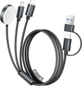 Temdan for Travel Vacation Essentials,3 in 2 USB C Cable for Apple Watch Charger/iPhone 17 Charger/Lightning,Multi Charging Cable Cord,Camping Essentials,Designed for iWatch &iPhone 16-12-5FT Black