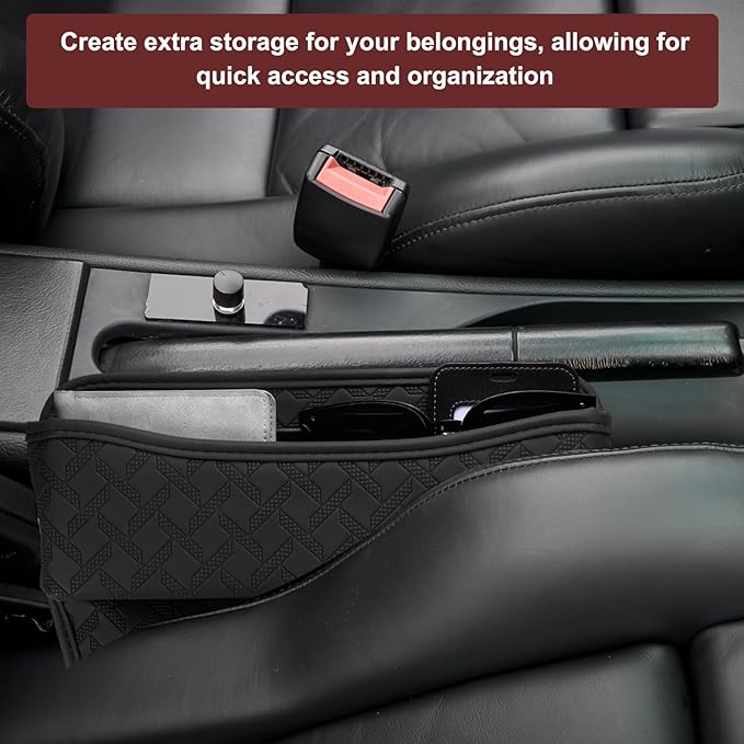 HARFINGTON Car Seat Gap Filler Organizer 11.5 x 8 x 2.1 Inch Leather Universal Car Organizer Storage Box Between Seat and Console for Phone Sunglasses Keys, Brown