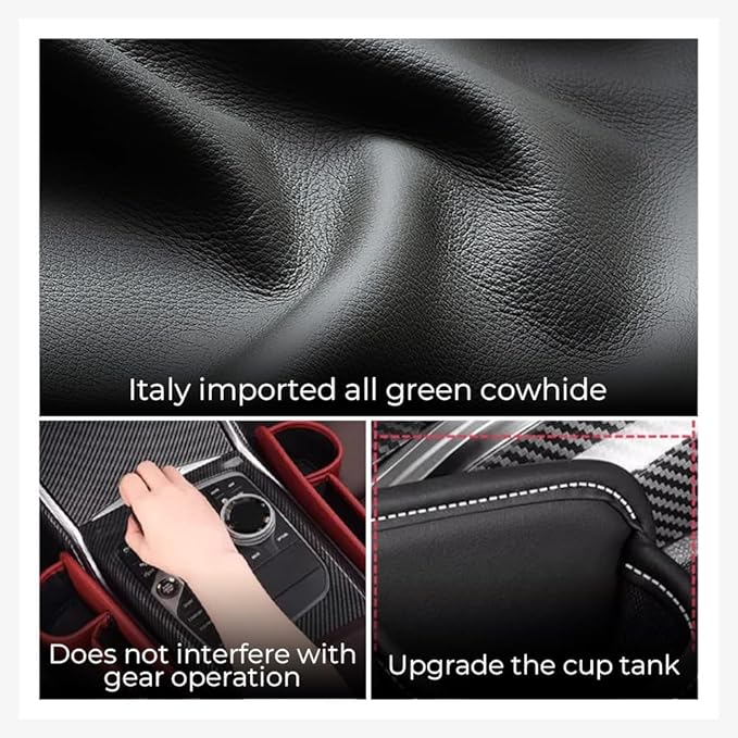 Car Leather Cup Holder Gap Bag,2025 Upgrade Car Storage Box with Cup Holder,Seat Storage Box Gap Filler Organizer for Glasses Phone Keys and Cards (Black, Passenger Seat)