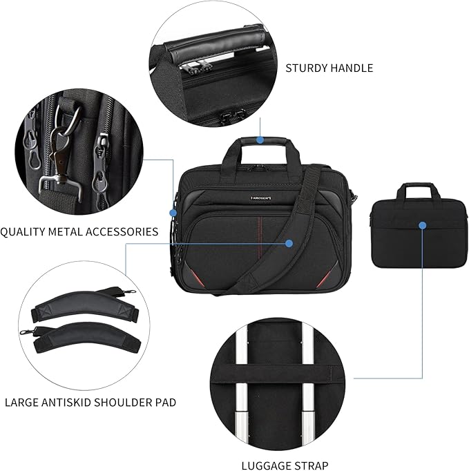 KROSER Laptop Bag 17.3 Inch Premium Laptop Briefcase, Expandable Water Repellent Laptop Shoulder Messenger Bag Durable Computer Case for Business/Travel/Men/Women (Black/Red)