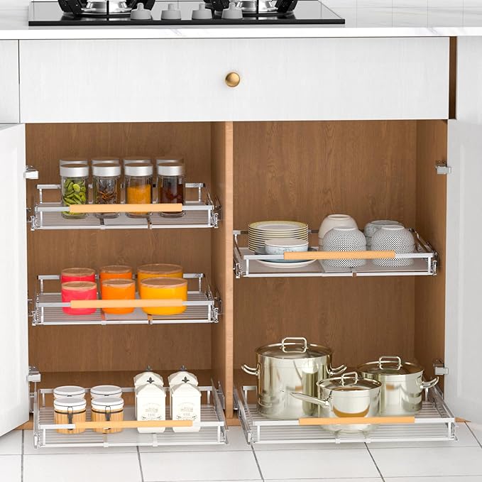 Pull Out Drawer Cabinet Organizer, Expandable Slide Out Storage Shelves - Heavy Duty, Durable and Smooth Slide-Out, 23" x 40" Wide x 22.5" Deep, 2 Pack