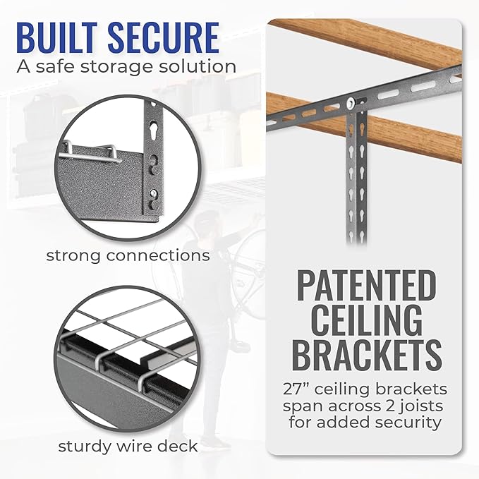 SafeRacks 4x8 Overhead Garage Storage Rack Heavy Duty - Hammertone (24"-45") - Holds 600 lb
