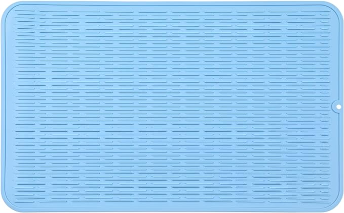 Silicone Dish Drying Mat for Multiple Usage,Easy clean,Eco-friendly,Heat-resistant Silicone Mat for Kitchen Counter or Sink,Refrigerator or Drawer Liner Light Blue 4XL 32 inches x 18 inches