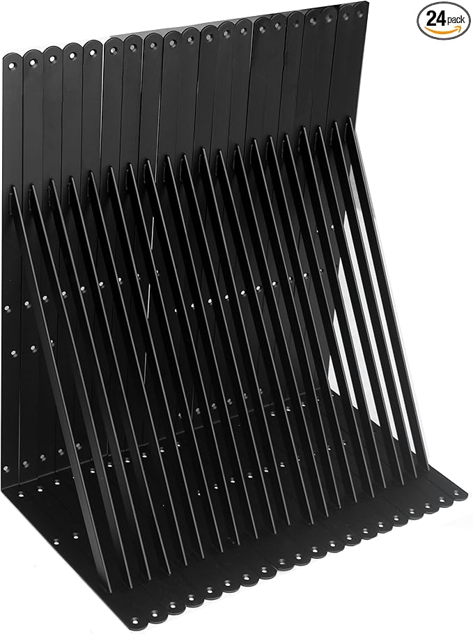 24 Pack L22 x H 12" Black Heavy Duty Shelf Brackets with Screws Metal Shelf Brackets Shelf Support Angle Brackets for Shelves L Brackets Heavy Duty Floating Shelf