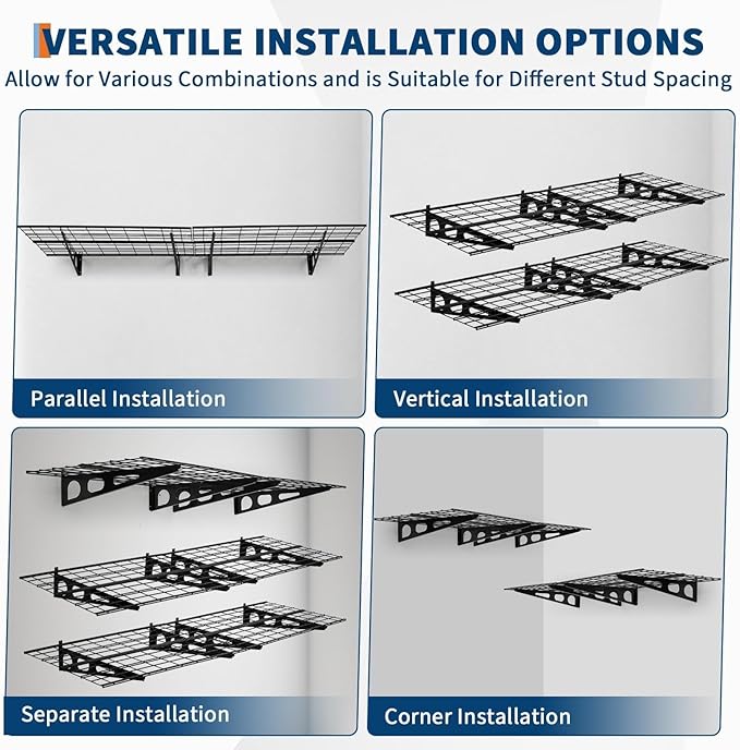 2x6 FT Garage Shelves Wall Mounted - 1600 LBS Heavy Duty Wall Shelf with Adjustable Distance,for Garage,Kitchen Laundry,Shopping Mall and Tool Room,2 Pack