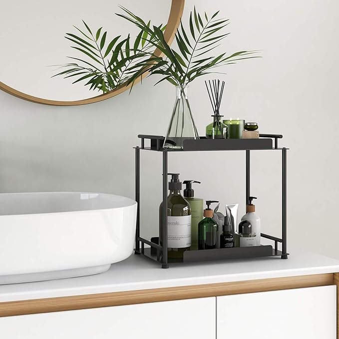 FLE Bathroom Organizer Countertop,Bathroom Counter Organizer Decorative Tray Cosmetic Organizer,Countertop Storage Shelf for Bathroom, Kitchen, Living Room, Bedroom, Dressing Table (2-Tier)