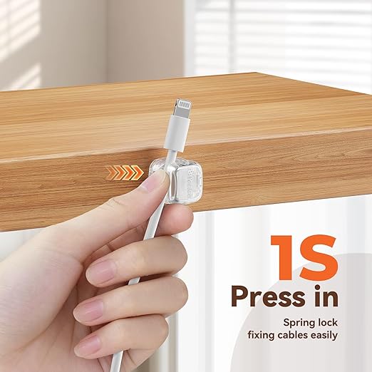 6Pack Rotatable Cord Organizer,Spring Cable Clips Desk Cable Management Cord Holder Adhesive Phone Charger Cord Clips for Home Office Car Wall Nightstand Accessories Clear