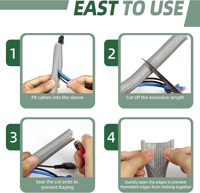 Split Wire Loom Tubing, Cable Protector Sleeve, Braided Cable Management for TV/Computer/Home Theater/Engine Bay, Cord Protectors from Pets No Chew (Grey, 3/4"-10ft)