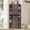 Farmhouse Corner Cabinet with Storage, Tall Corner Storage Cabinet with Adjustable Shelves and Barn Doors Farmhouse Cube Organizer Furniture Bookshelf Cabinets for Bathroom, Living Room (Grey)