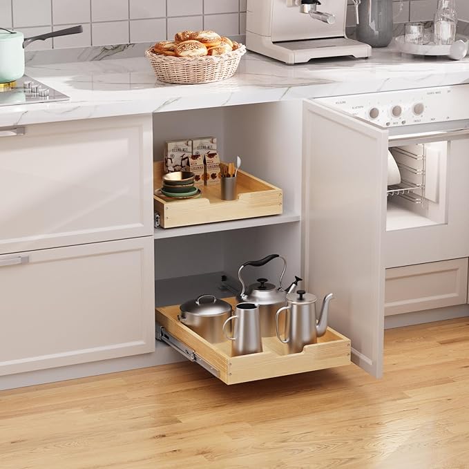 Wood Pull Out Cabinet Organizer 17" W x 21" D, Heavy-Duty Sliding Drawers for Inside Cabinets Storage and Organization for Kitchen, Pantry, Bathroom
