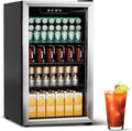 Beverage Refrigerator Cooler, 105 Can Mini Fridge Glass Door for Drinks Soda, Beer, or Wine - Small Refrigerator for Office Bedroom Home Bar, Adjustable Shelves, 3.0 Cu.Ft, Silver