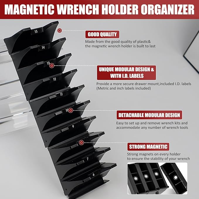 84PCS Magnetic Modular Wrench Organizer Wrench Holder - Wrenchs Tool Organizers for Tool Drawer Storage, Wrenchs Rack with Metric SAE Labels, Tool Storage Set Holder Festival Mechanics pcs
