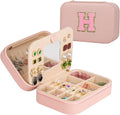 TopPerfekt Travel Jewelry Case, Jewelry Box with Mirror, Jewelry Organizer Bridal Shower Gifts to Her, Earring Storage Travel Case, Trendy Gift for Women and Girls, Girlfriend-Letter H, Pink
