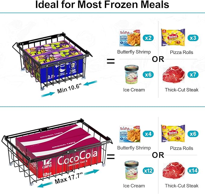 iSPECLE Freezer Organizer Bins - Fit 10 to 20 Cu Ft Chest Freezer, 2 Pack Large Expandable Stackable Deep Freezer Organizer Bins Sort and Easily Get Food without Digging in the Freezer, Black