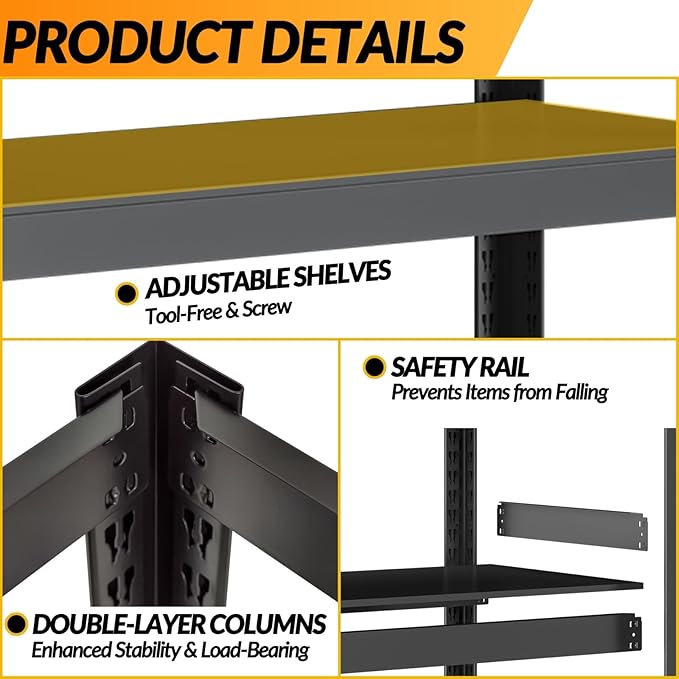 BESFUR 36" H Garage Shelving, 1500LBS 5-Tier Heavy Duty Storage Shelves and Metal Shelving Unit, Adjustable Metal Storage Shelves, for Warehouse Pantry Closet Garage,16"*36"*36"