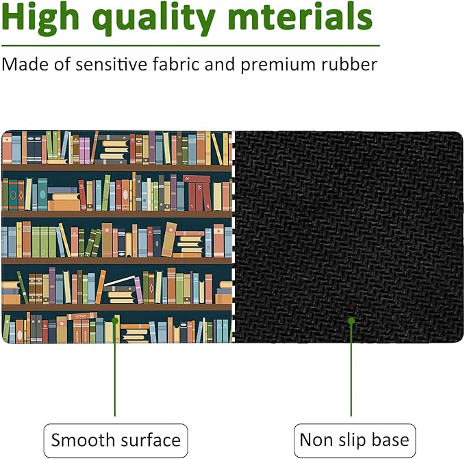 Bookshelves Full of Books Gaming Mouse Pad XXL Large Desk Mouse Pad Keyboard Mat with Stitched Edges Waterproof Non-Slip Desk Mat for Laptop,Keyboard,Computer 35.4 * 15.7 Inch