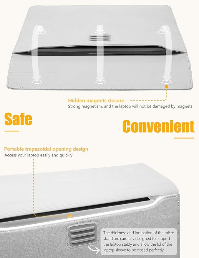 HYZUO 15 Inch Laptop Sleeve Case with Stand Feature for MacBook Air 15 M4 A3241 M3 A3114 M2 A2941 2025-2023, MacBook Pro 15, 15" Surface Laptop 7/6/5/4/3, with Carrying Pouch, Light Gray