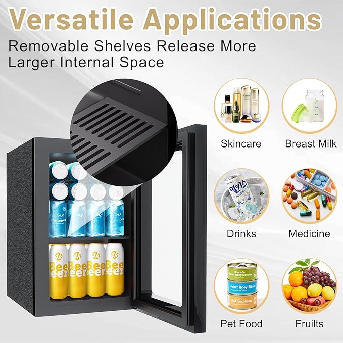 7 Temp Control 24Can/0.9Cu.Ft Mini Fridge For Soda, Drink, Beer,Wine, Mirrored Door Compact Beverage Refrigerator, Personal Beauty Cooler for Bedroom, Dorm, Office, Beverage Beauty Storage