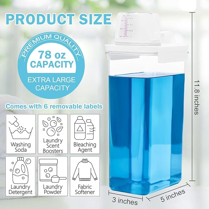 Laundry Detergent Dispenser 3 Pack Laundry Soap Dispensers 78 oz Liquid Detergent Dispenser for Room Organization with 6 Removable Labels for Softener Bleach Powder Soda etc