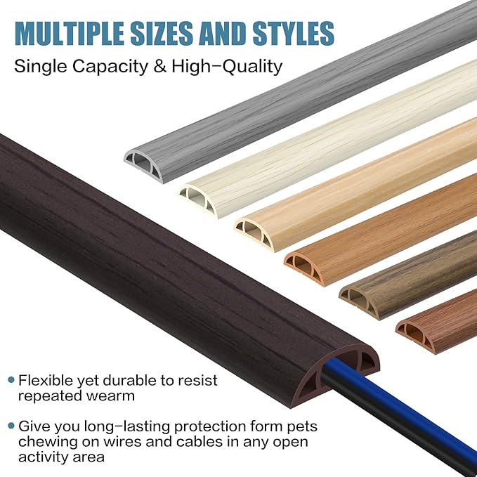 Floor Cord Covers for Wires 3.3FT Cable Hider Wire Cover Self Adhesive Cord Hider Floor for Offices, Homes, Workshops, Warehouses Cable Cavity 0.39" W x 0.27" H