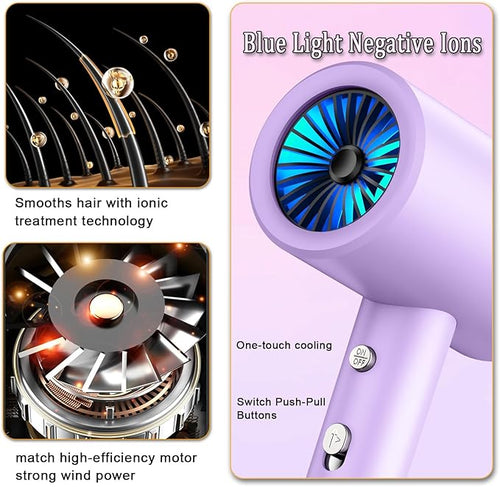 110V Hotel Wall Mounted Hair Dryer for Bathroom（with Night Light） Professional Styling HairDryer for Salon【Blue Light Negative Ions】 Fast Drying Restroom Blow Dryer，Matte Texture - Emerald Green