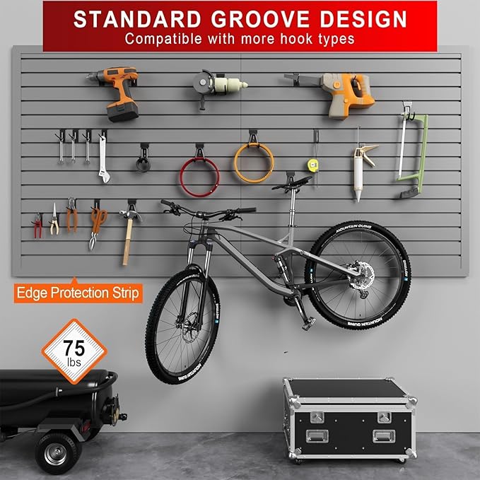 4'H x 4'W Slatwall Panel Garage Wall Organizer with Hooks, Heavy Duty Slat Wall Paneling Sheets, Interlocking PVC Panels, Garage Slatwall for Tool Organization Mounted Storage Systems