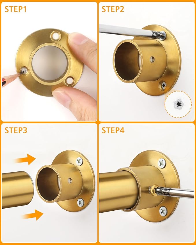 Closet Rods for Hanging Clothes, 17-40 Inch Heavy Duty and Stepless Adjustable Closet Poles, Stainless Steel Closet Hanging Rod for Closet, Wardrobes, Laundry Room, Bathroom, RV (Gold)