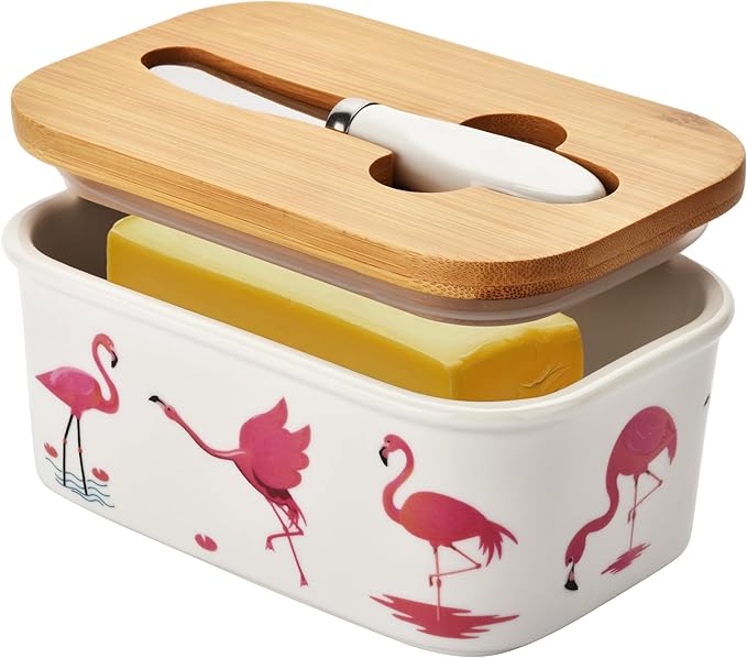 Cute Cat Large Butter Dish with Lid for Countertop,Cute kitten Ceramic Covered Butter Holder with Knife for Fridge, Airtight Butter Keeper Container Storage for East West Coast Butter,White