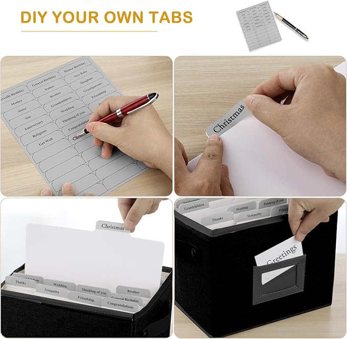 Greeting Card Organizer Box with 16 Dividers,Collapsible Greeting Card Storage Box with Handles Hold 150+ Cards,Greeting Card Holder for Greeting Cards,Sticker, Recipes, Photos, Envelopes,2-Pack