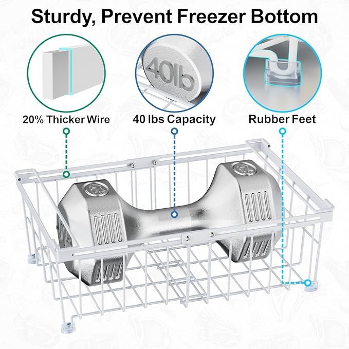 iSPECLE Freezer Organizer Bins - Fit 10 to 20 Cu Ft Chest Freezer, 2 Pack Large Expandable Stackable Deep Freezer Organizer Bins Sort and Easily Get Food without Digging in the Freezer, White