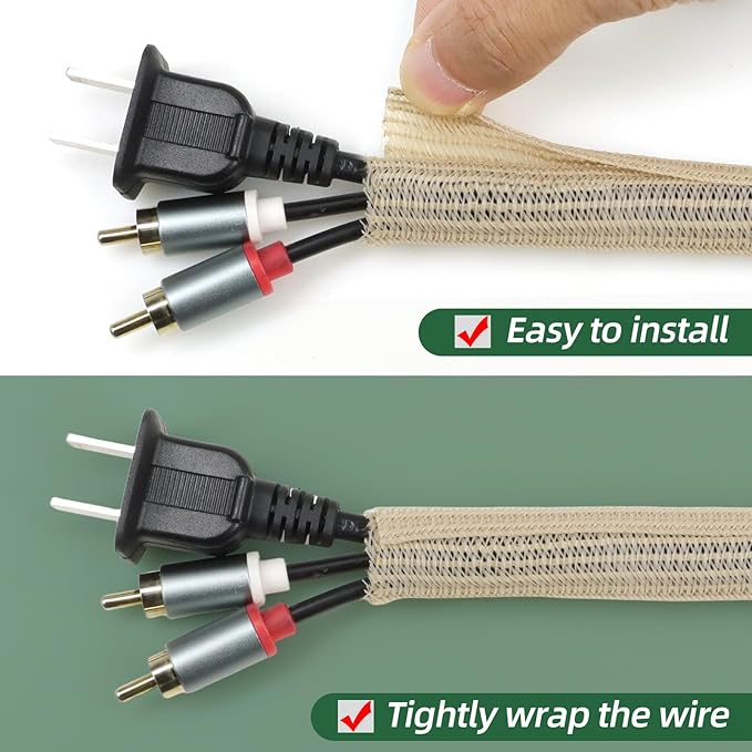 Split Wire Loom Tubing, Cable Protector Sleeve, Braided Cable Management for TV/Computer/Home Theater/Engine Bay, Cord Protectors from Pets No Chew (Wood Color, 3/4"-10ft)