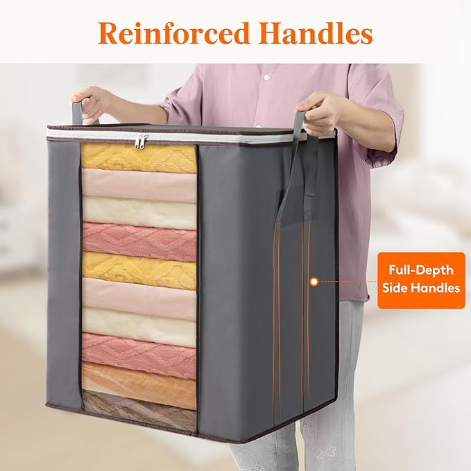 Lifewit 120L Extra Large Blanket Storage Bags, Foldable Comforter Storage with Reinforced Handles, Clothes Storage Containers for King Comforter, Bedding, Pillow, Sheet, Storage Bin with Lids 2 Pack