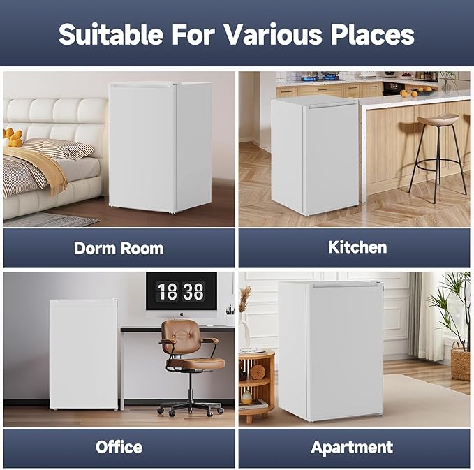 4.3 Cu.Ft Mini Fridge With Freezer, Single Door Mini Fridge w/7 Settings Temperature Adjustable, Mini Refrigerator for Apartment, Bedroom, Office, Dorm, Black (White)