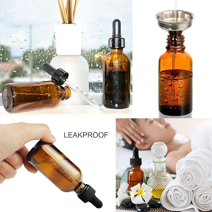28Pack 2oz Tincture Bottles With Dropper Amber Glass Dropper Bottle with Measured Eye Dropper Funnels,Labels,60ml Empty Bottle Brown for Homemade Vanilla Essential Oil,Tincture,Serum,Liquids