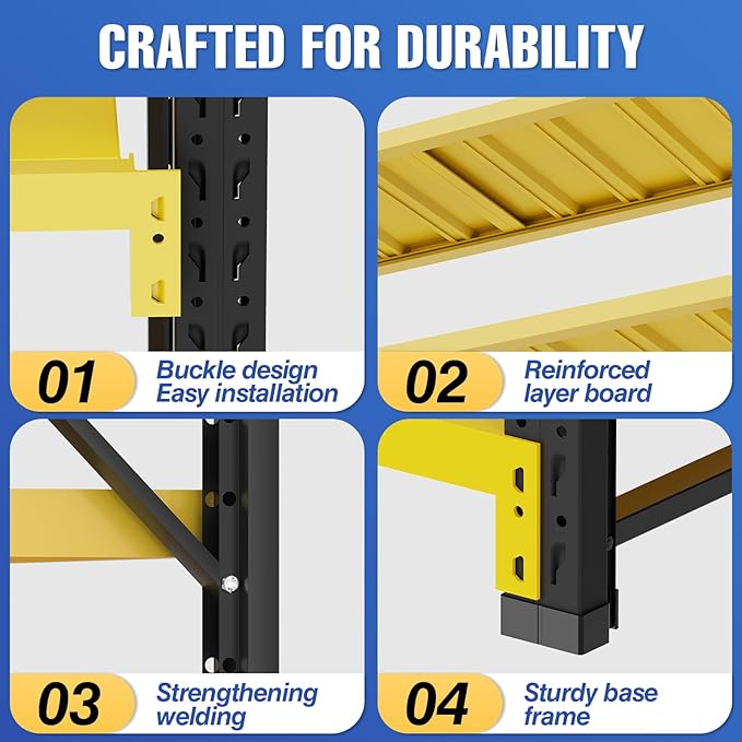 torage Shelves,Garage Shelving Heavy Duty Metal Adjustable Garage Shelves, Shelving Units Industrial Shelving for Warehouse (Yellow and Black, W31.5*D19.7*H63)