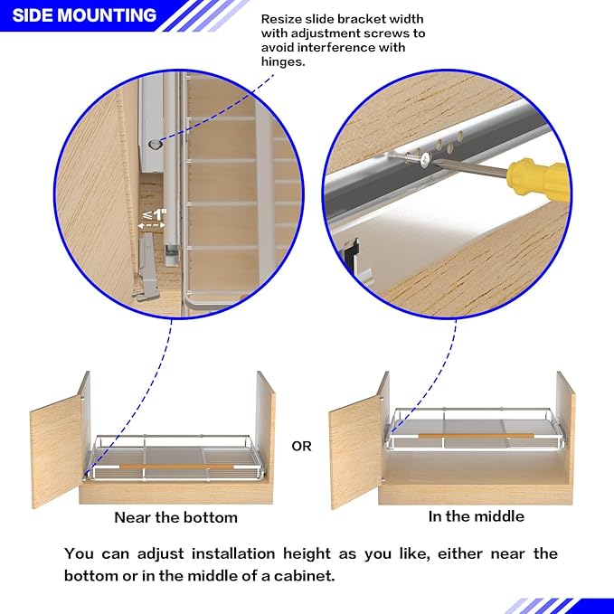 Pull Out Drawer Cabinet Organizer, Expandable Slide Out Storage Shelves - Heavy Duty, Durable and Smooth Slide-Out, 12.3"~18.3" Wide x 22.5" Deep, 1 Pack