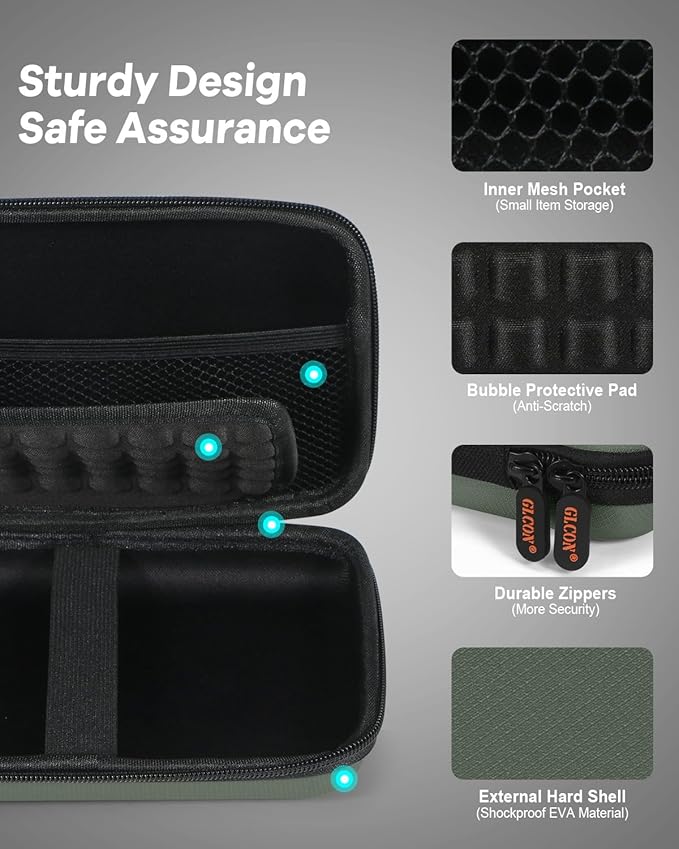 GLCON Large Classic Army-Green Case - Hard Shell Electronic Organizer Travel Carrying Case - Shockproof Electronic Accessories Storage Pouch Bag for Game Drive, Hard Disk, Power Bank, Charger