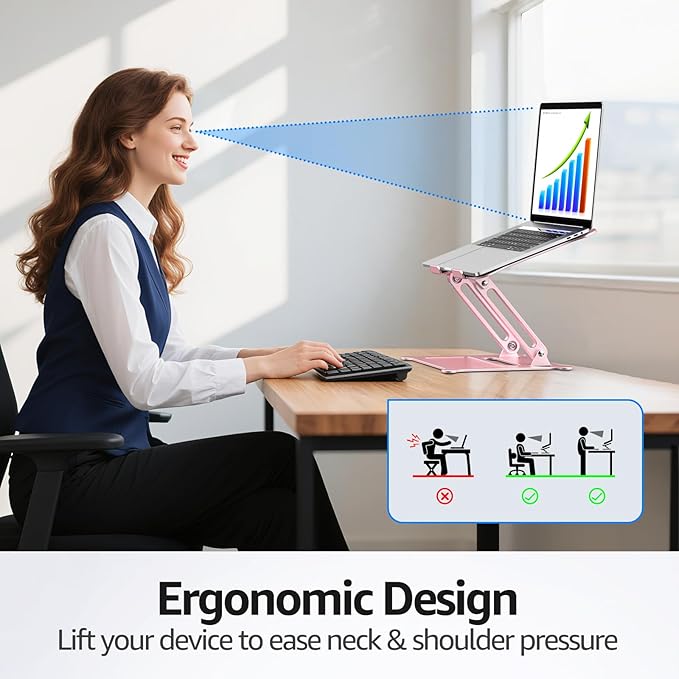 Urmust Laptop Stand for Desk Aluminum Computer Stand Riser Holder for Laptop Compatible with MacBook Air Pro, Dell, HP, Lenovo Samsung, Alienware All Laptops 11-15.6"(Pink)