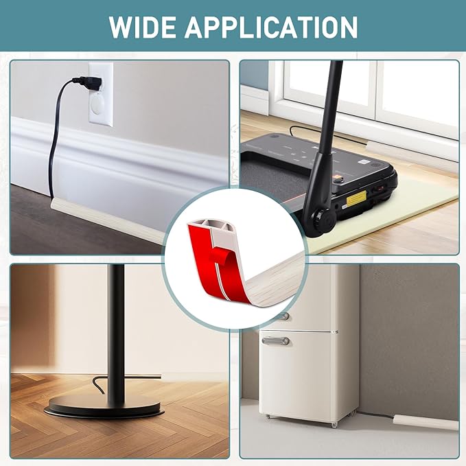 Floor Cord Cover Self Adhesive Cord Hider Floor Extension Cord Covers for Floor Power Cord Protector Cable Management Prevent Cable Trips Cable Cavity 0.32" W x 0.32" H (Beige Wood, 20Ft)
