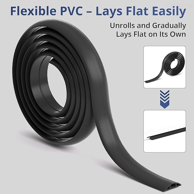 ZhiYo 3.6ft Cord Covers for Wires on Floor, Cord Hider Floor Hide Extension Cords, Soft PVC Cable Cover Cable Protector, Wire Cavity W0.62in H0.31in, Smoked Brown Wood