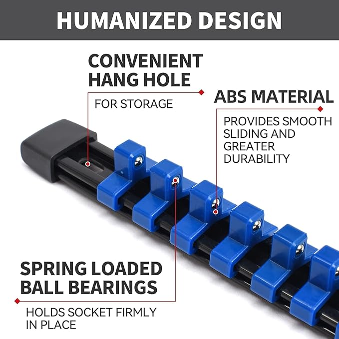 Socket Organizer Drive ABS Tools-Socket Holder, Premium Quality 3 Pieces Holders Kit 1/4-Inch x 16 Clips, 3/8-Inch x 15 Clips, 1/2-Inch x 12 Clips